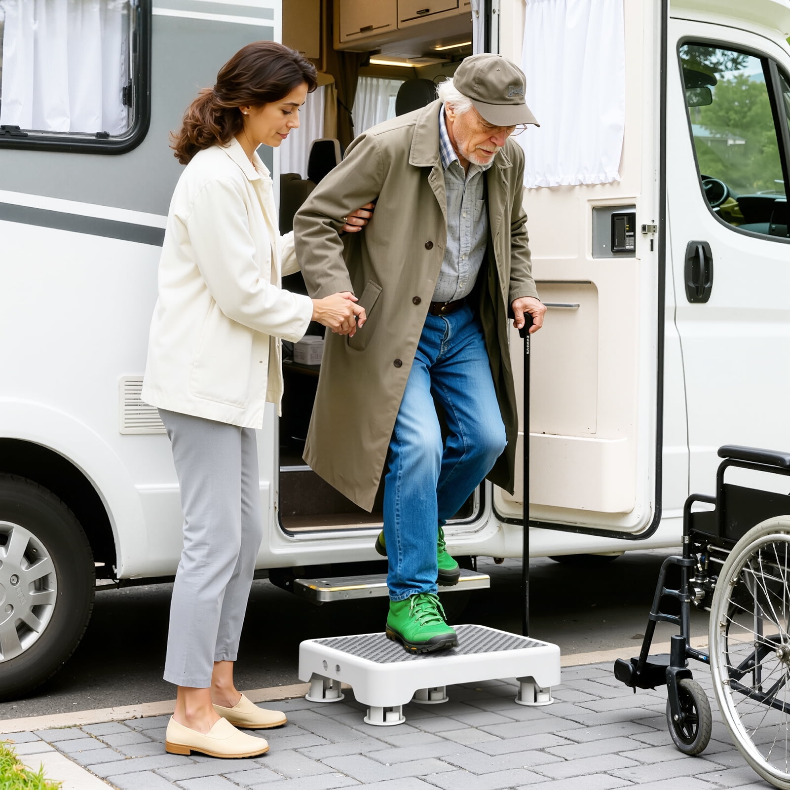 SOYO Heavy Duty Mobility One Step Stool, Indoor/Outdoor Non-Slip Step Platform Assistive Devices for Adults and Elderly, Portable Standing Supports for Cars, Bed, Door, Stair or Bathroom, White-Gray