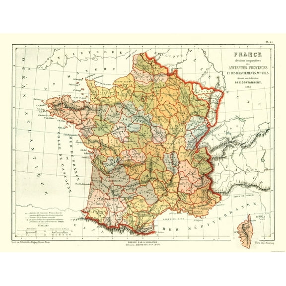 Historic Map - France Ancient Provinces- Cortambert 1868 - 30.02 x 23 - Vintage Wall Art