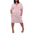 thumbnail image 1 of vestido casual de color sólido con bolsillo en la rodilla y manga corta con cuello en v de talla grande de verano para mujer rosa / 5xl, 1 of 4