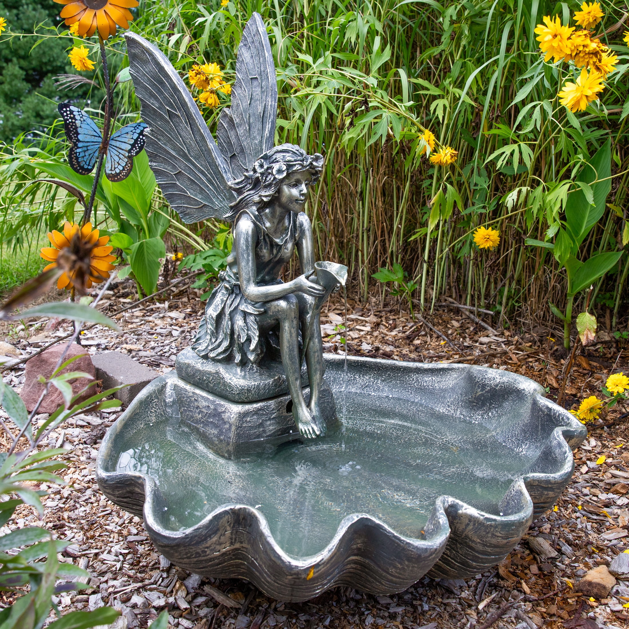 Sunnydaze Fairy Shell Bronze Fiberglass Outdoor Water Fountain