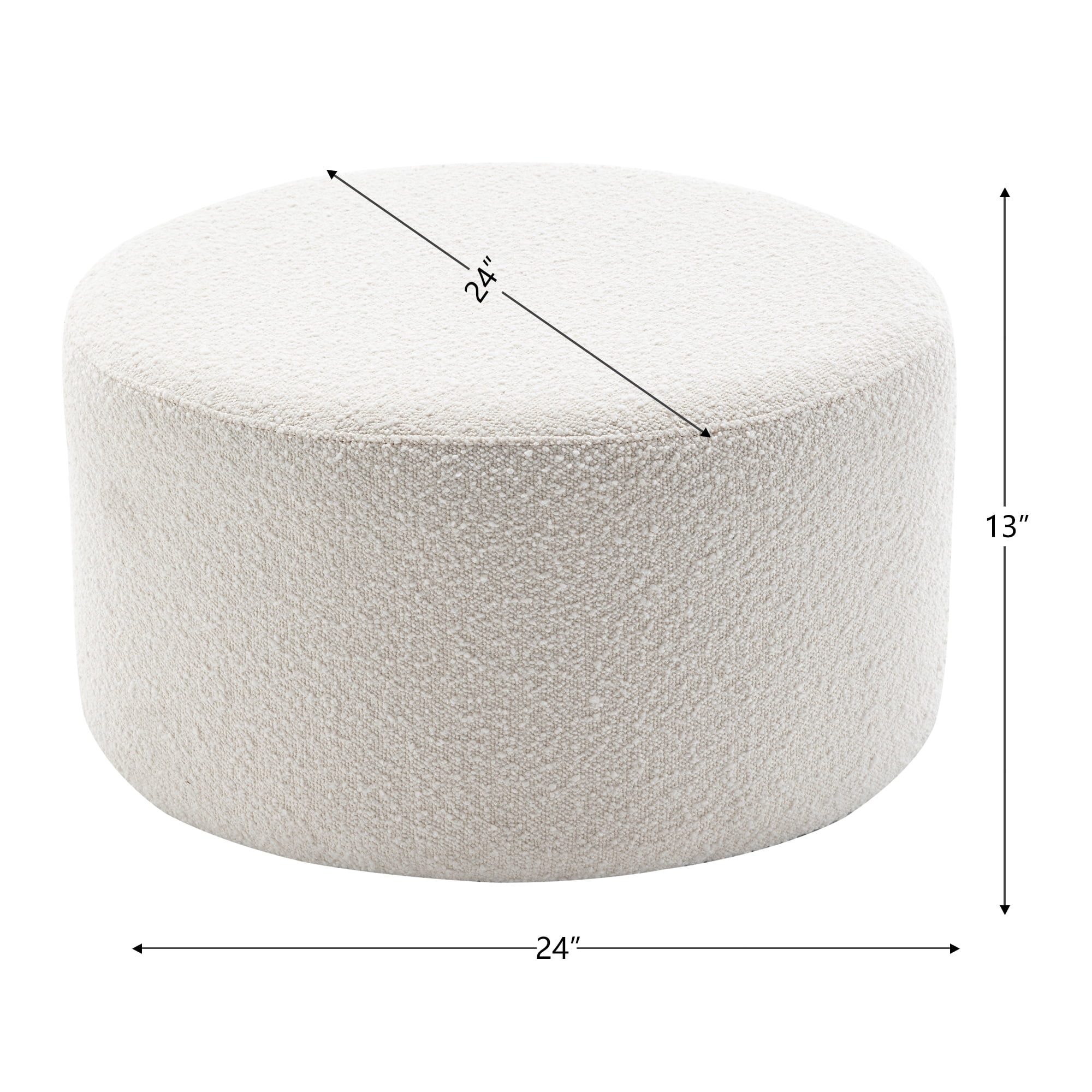 Modern Round Boucle Upholstered Ottoman with Soft Padded Seat, Multi-Functional Sofa Footrest, Side Table, Extra Seating (Cream, 24" D x 24" W x 13" H)