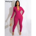 thumbnail image 2 of Monos ajustados de manga larga con cuello alto y cremallera lisa acanalados informales de otoño para mujer, ropa tipo leggings, pantalones, conjuntos de una pieza nuevos, 2 of 5