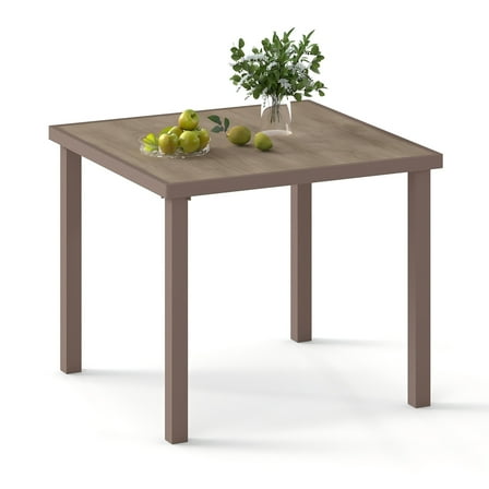 3FT Easy-move Aluminum Patio Dining Table for 4 person, 35.5" Waterproof Outdoor Dining Table for All-Season Use, Like Wood E-Coated Rectangular Patio Table for Backyard Garden Lawn, Brown