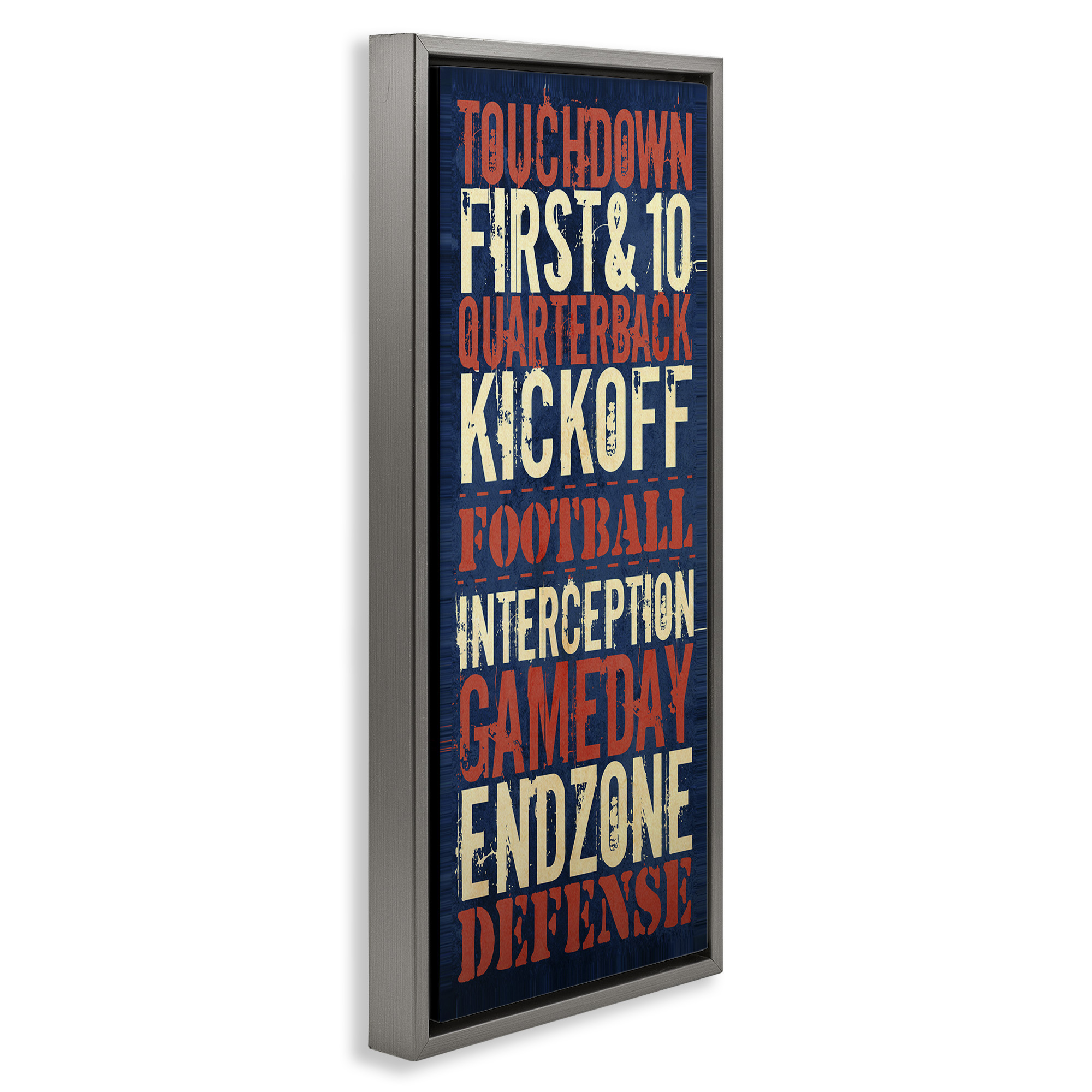 Stupell Industries Rustic Football Phrases Art for Kids Painting Gray Floater Framed Canvas Art Print Wall Art, 11 x 25