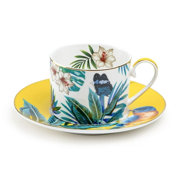 Grace Teaware Tropical Bird 8oz Fine Porcelain Cup and Saucer