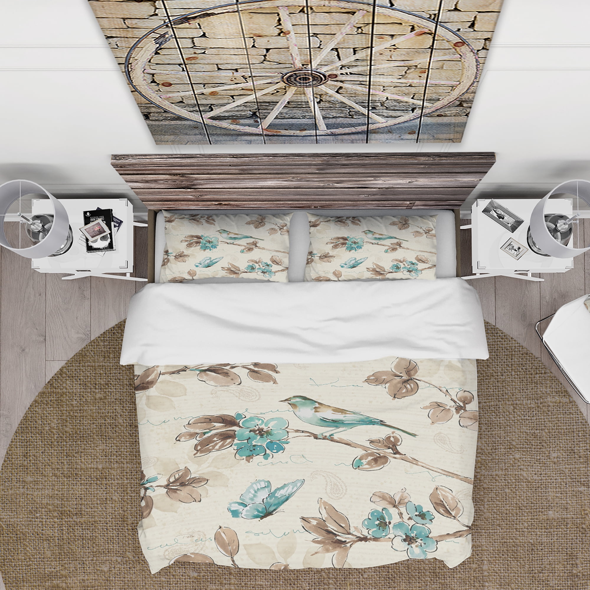 Designart 'Beige Bird Wings' Cottage Duvet Cover Set