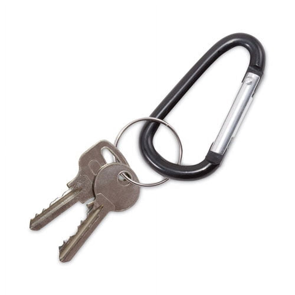 Carabiner Key Chains, Split Key Rings, Aluminum, Black, 10/pack | Bundle of 10 Packs