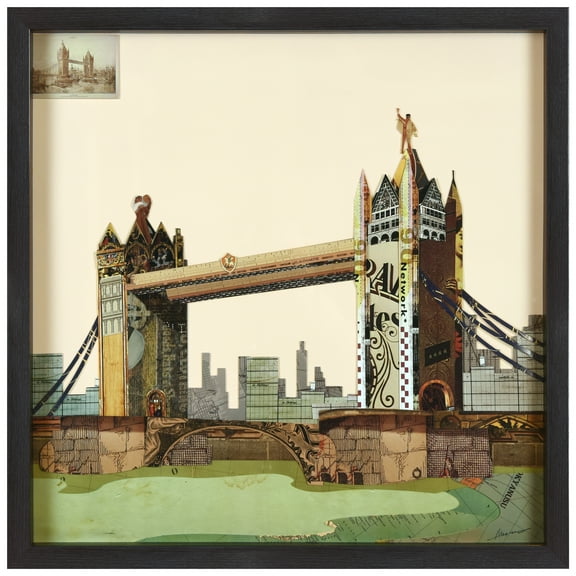 "London Bridge" Alex Zeng’s dimensional collage, under glass & a black shadow box frame