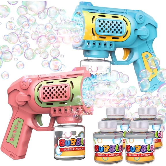 Lenbar Bubble Gun Set 2 pack for Toddlers, Automatic Bubble Machine with Solution, Outdoor Summer Toys, Birthday Easter Gift Idea for Kids Ages 3-8