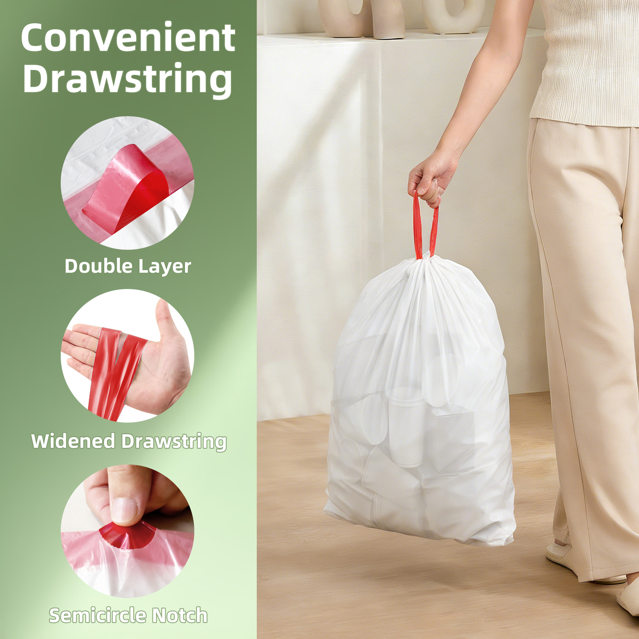 Ksskss 13 Gallon Tall Kitchen Drawstring Trash Bags, 200 Count photo 4