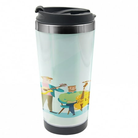 

Music Travel Mug Cartoon Happy Band Concert Steel Thermal Cup 16 oz by Ambesonne
