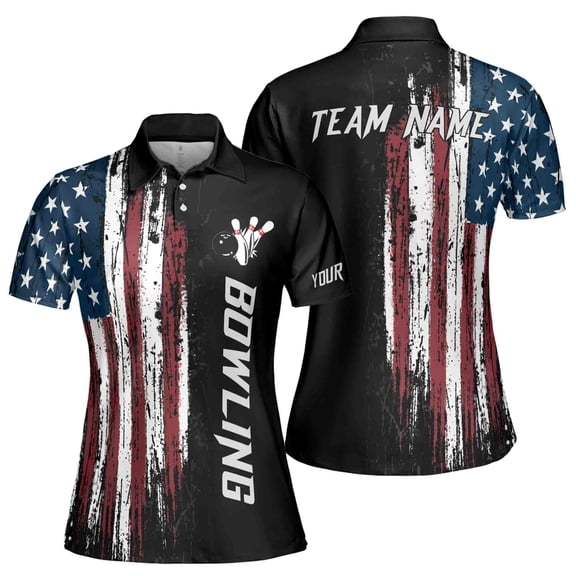 American Flag Custom Bowling Jersey For Team Patriots Women's Polo Shirt S-5XL