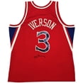 thumbnail image 2 of Philadelphia 76ers Allen Iverson Autographed Red Auth Mitchell & Ness 1996-97 HWC Swingman Diamond NBA 75th Anniversary Jersey Size 2XL Beckett BAS Witness 253627, 2 of 3
