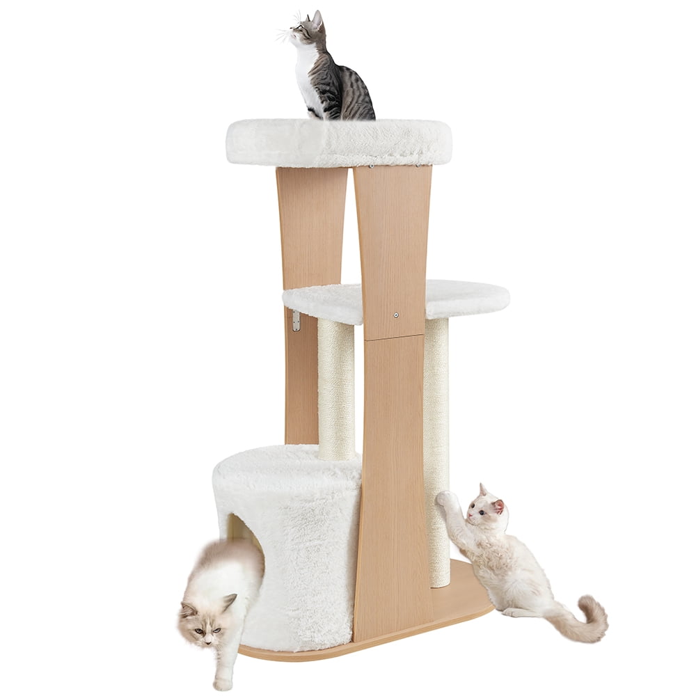 Unipaws Cat Tree for Large Pets, Modern Tall Cat Tower with Condo Scratching Post Perch Bed, Indoor Wood Pet Furniture for Multiple Kittens