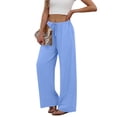 thumbnail image 7 of HKYNLAG Women Linen Pants Summer Casual Loose Wide Leg Palazzo Pants Drawstring High Waist Flowy Beach Trousers with Pockets Light Blue XL, 7 of 7