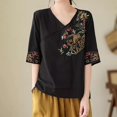 thumbnail image 2 of Women Blouses Women Button Blouse All Long Sleeve Womens T Shirt Long Length Sweater Wear with Leggings Lace Lady Guard Sleeve Back Compression Rayon Shirt Lady Workout Clothe Summer Linen V Black M, 2 of 3
