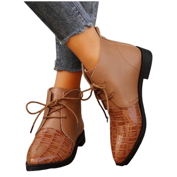 Fnooota Women's Ankle Booties, Non Slip Block Heel Lace Up Front Casual Fall Winter Shoes Brown Size 9