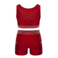 thumbnail image 4 of Hansber Kids Girls Cheerleading Outfits Shiny Rhinestones Dance Crop Top and Gymnastics Shorts Set Dancewear Burgundy 12, 4 of 7