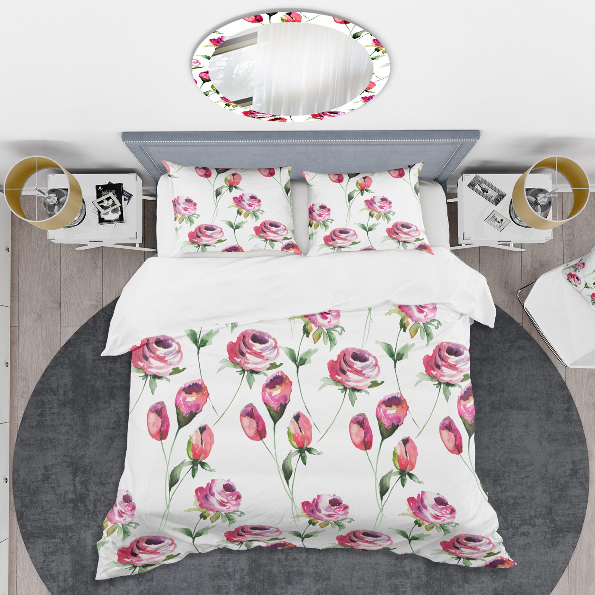 Designart 'Roses Flowers Pattern' Mid-Century Modern Duvet Cover Set