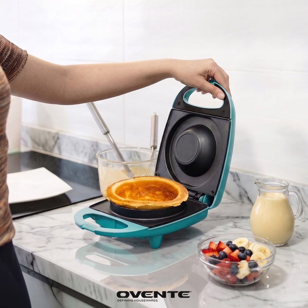 OVENTE Electric Waffle Bowl Maker, 520W Power, Turquoise WMB2405BL | Non-Stick Coating, Indicator Light and Cool Touch Handle, Perfect for Homemade Ice Cream Cups & Delicious Desserts