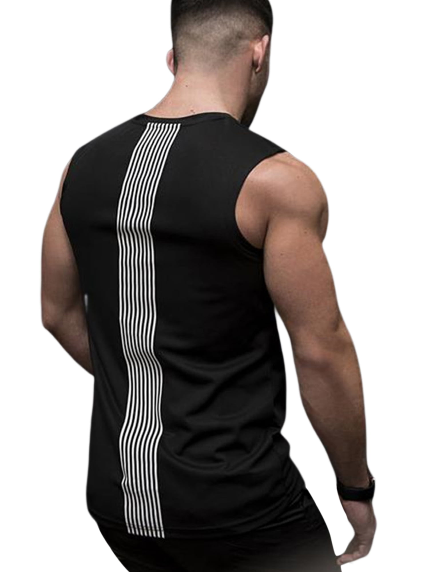 Mens Sports Shirts Tops Muscle Striped Print Sleeveless Bodybuilding Vest 