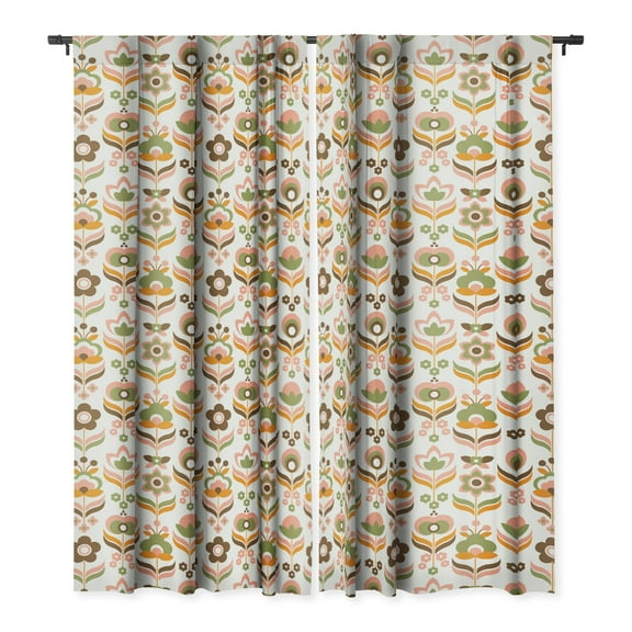 Society6 Emanuela Carratoni Retro Flowers Mix Single Panel Room Darkening Window Curtain 50" x 84"