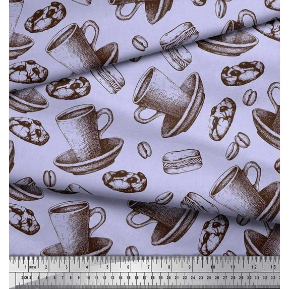 Soimoi Poly Georgette Fabric Burger,Cookies & Cups Print Fabric by the Yard 52 Inch Wide