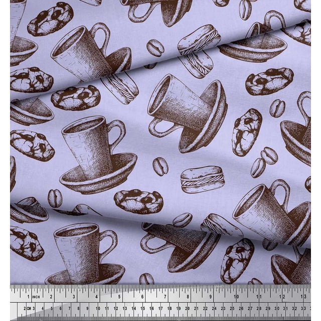 Soimoi polyester Crepe Fabric Burger,Cookies & Cups Print Sewing Fabric Yard 52 Inch Wide