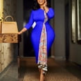 thumbnail image 3 of AURA Plus Size Elegant Pencil Midi Dress High Waist Round Neck Three Quarter Sleeve Splicing African Work Dress, 3 of 9