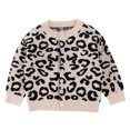 thumbnail image 3 of Pandaie Kid Girls Leopard Knit Cardigan Round Neck Button Front Jacket Toddler Fall Layering Wear Sweater Beige,3-4 Years, 3 of 5