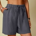 thumbnail image 2 of Linen Shorts for Women 7 Inch Inseam Drawstring Short High Waisted Lightweight Short Beach Vacation Outfits Pockets, 2 of 7