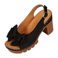 thumbnail image 2 of BADHUB Womens Open Toe High Block Heels Sandals with Bow Chunky Heeled Sandals Dressy Casual Comfortable Slingback Dress Shoes Black 38, 2 of 6