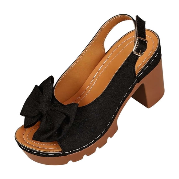 Xfvqtps Women Block Heel Sandals Bow Peep Toe Slingback Adjustable Buckle Strap Casual Summer High Heel Shoes