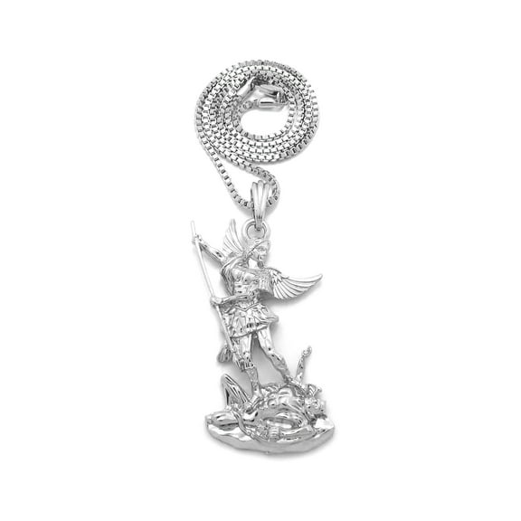 iJewelry2 Silver-tone Saint Michael Archangel Pendant Box Chain Necklace 16''