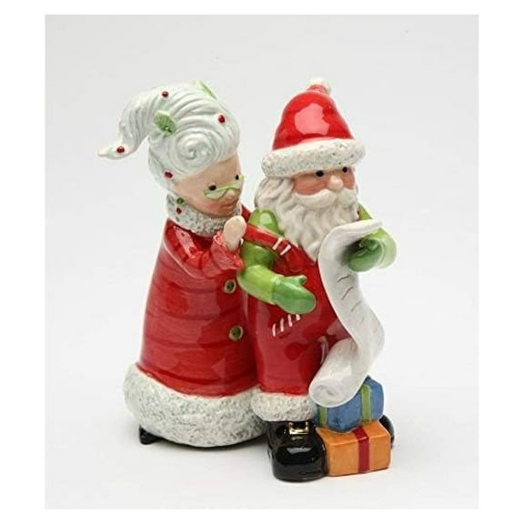 Fine Ceramic Mr. & Mrs. Santa Claus Checking List Salt and Pepper Shakers Set, 4" H