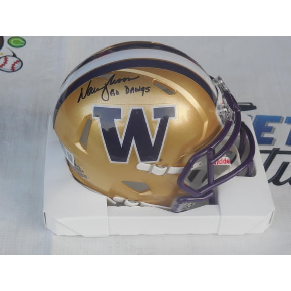 Warren Moon signed autographed Washington UW Huskies mini speed helmet w/ Go Dawgs BAS Beckett COA