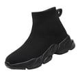 thumbnail image 2 of pwidon Girls Slip On Sock Sneakers Breathable Stretch Knit High Top Non Slip Platform Walking Athletic Shoes Black 35, 2 of 6