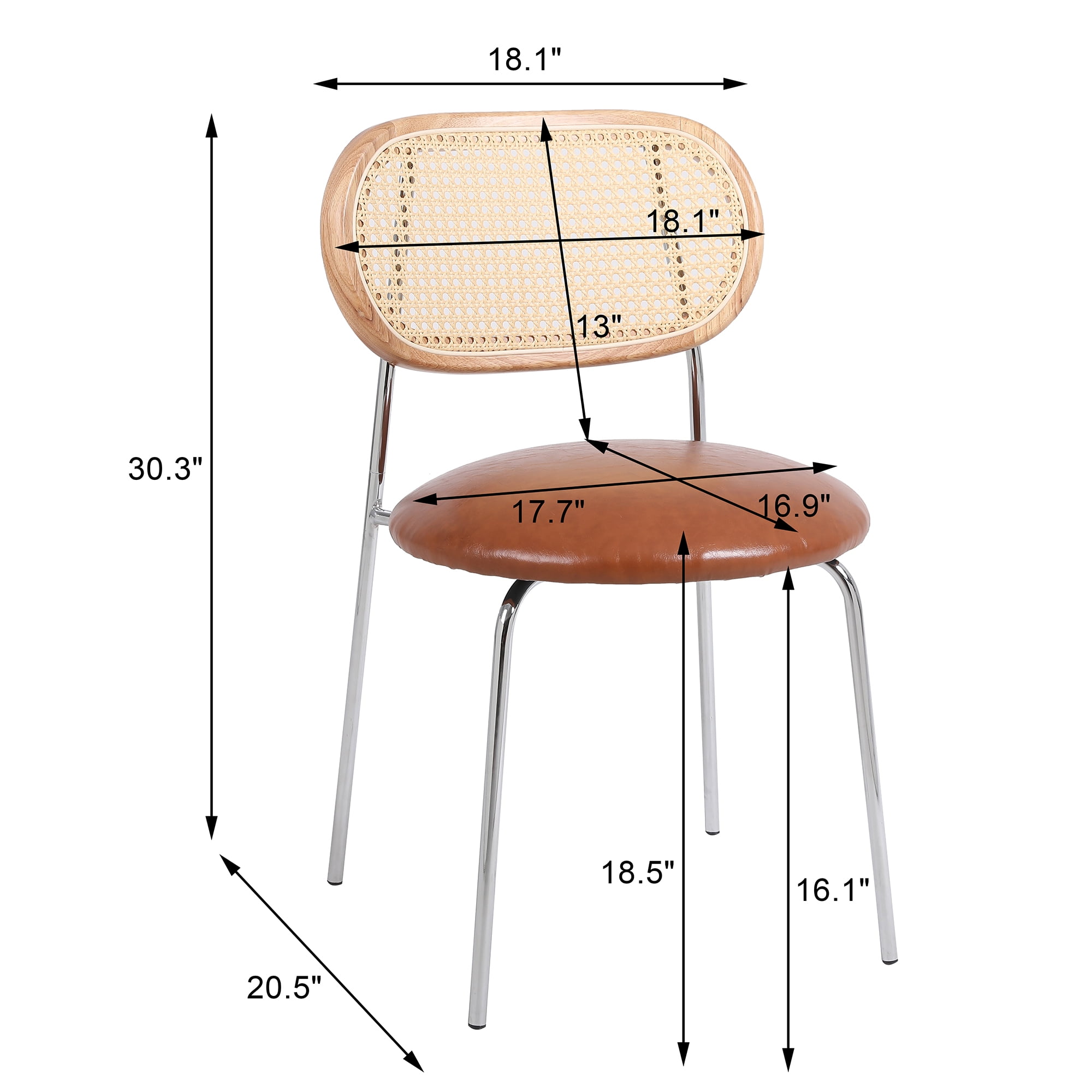 Kadyn PU 2pcs Dining Room Chairs with Rattan Backrest for Kitchen, Brown Kitchen Chairs Kadyn PU 2pcs Dining Room Chairs with Rattan Backrest for Kitchen, Brown Kitchen Chairs