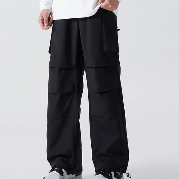 PNTUTB Men's Solid Color Casual Elastic Waist Drawstring Adjustable Leg Sports Work Pants with Multiple Pockets