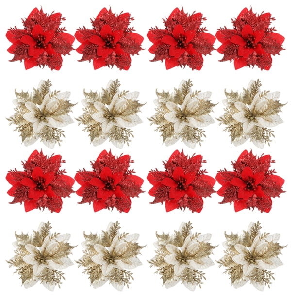 24 piezas de adornos de flores navideños adornos de árbol de Navidad decoraciones navideñas