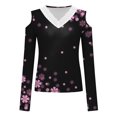 thumbnail image 5 of Odeerbi Reduced Shirts for Women Cold Shoulder Tunics Tops Graphic Tee Shirt Lace V Neck Long Sleeve T Shirts Casual Blouses Black, 5 of 5