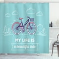 thumbnail image 1 of Ambesonne Saying Shower Curtain, Retro Pastel Bike with Text, 69"Wx70"L, Pale Blue Dark Purple, 1 of 3