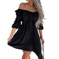 thumbnail image 2 of Cilcicy Women Off-shoulder High Waist Loose Solid Color Puff Sleeve Dress, 2 of 4