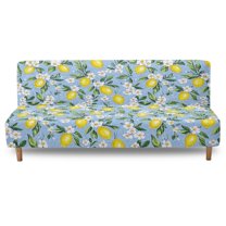 Xoenoiee Lemon Flower Print Jacquard Futon Cover Stretch Armless Futon Sofa Cover Soft Futon Slipcover with Elastic Bottom Thick Sofa Bed Furniture Protector Covers, Machine Washable