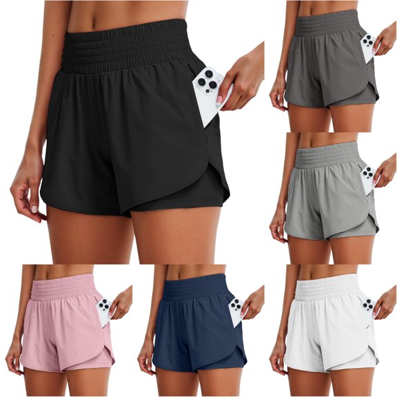 Tanghaowl Women's Shorts, High Waist Workout Shorts For Yoga Running Gym Fitness Control Athletic With Built In Liner Black XS
