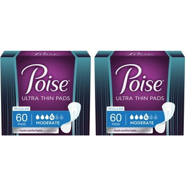 Poise Ultra-Thin Incontinence/Bladder Control Pads, Moderate Absorbency, Regular Length, 60 Count - 2 Pack