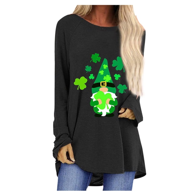 Pompotops T-Shirt à Manches Longues et Col Rond Femme Casual St. Patrick Top Chemisier