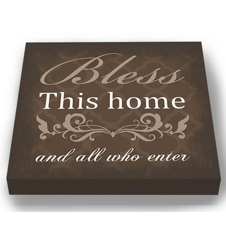 Brown And Grey Home Decor MuralMax Inspirational Quote Wall Decor - Bless This Home & All Who Canvas Art - Gifts For Wedding Anniversary, Bridal Showers, Parents, Grandparents, Office Parties - Color - Brown - Size 10 x 10 ()