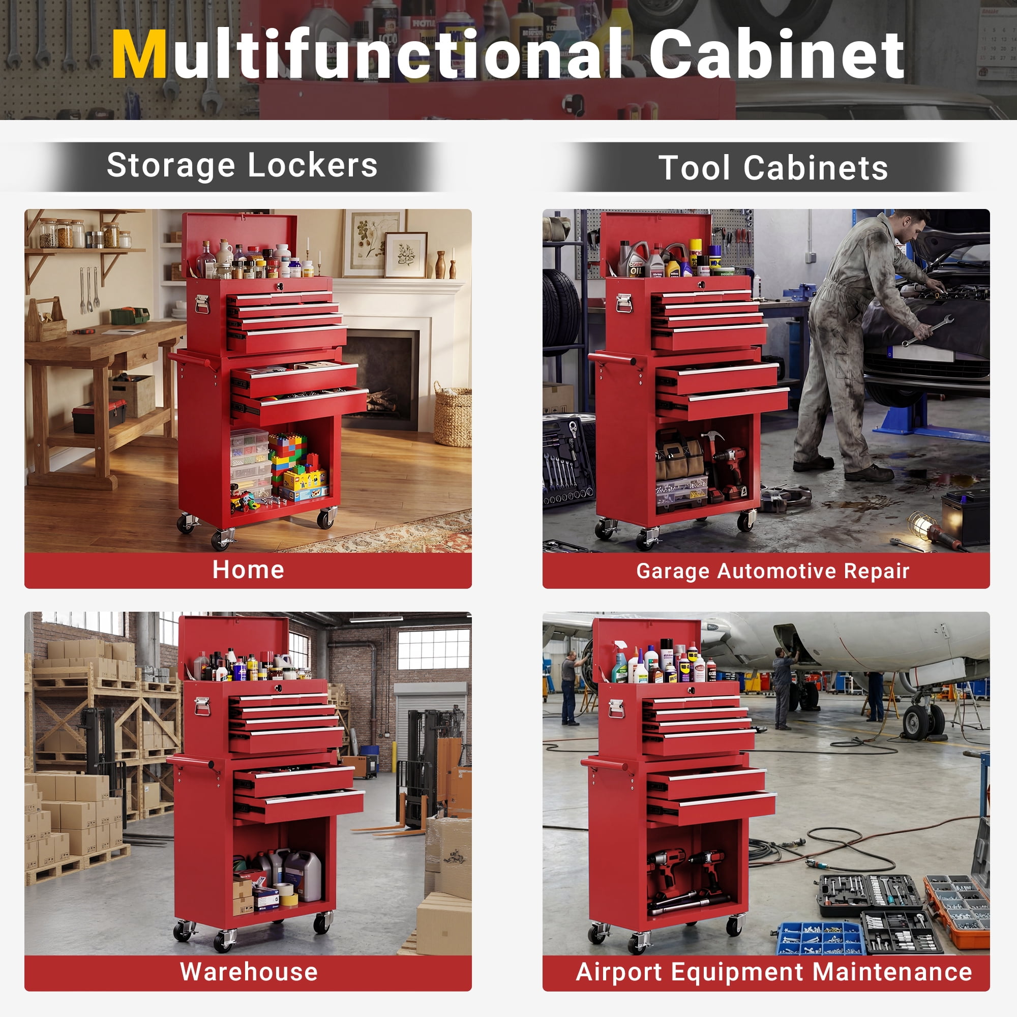 8-Drawer Rolling Tool Chest and Cabinet, Stainless Steel Tool Box with Brake Wheels and 8 Drawers, Orange Detachable Tool Cart