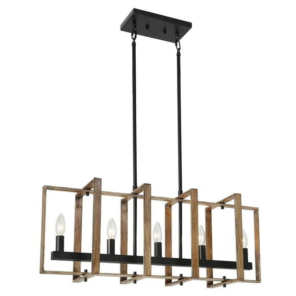 LNC Martin 5-Light Matte Black and Brown Wood Large Linear Modern Farmhouse Chandelier, Kitchen, Dining Room, Foyer, Bedroom Chandelier Light,31.5"Wx13"H,YEFIEJWM1CA4050W7|Walmart Canada